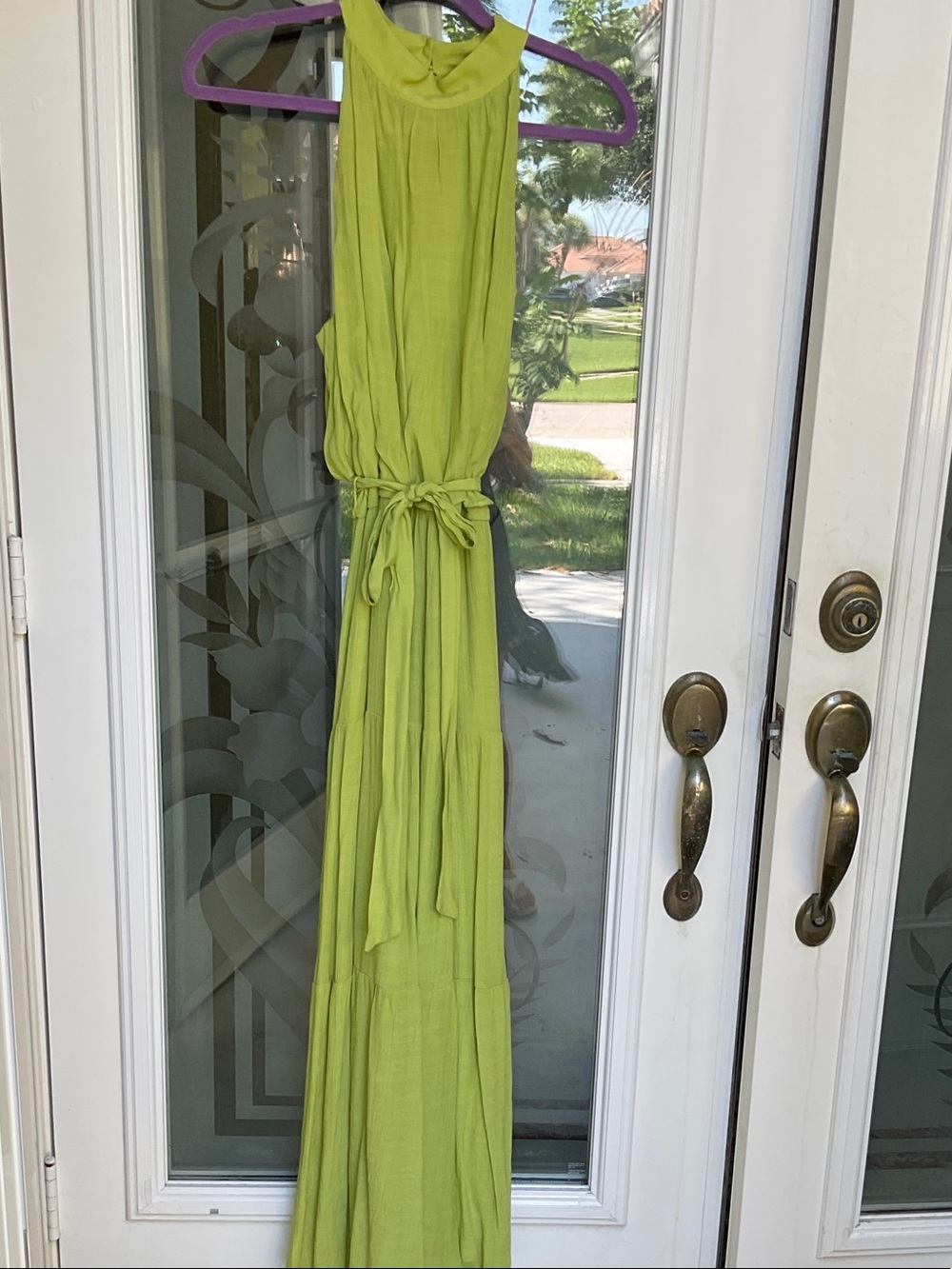 Tacera Lime Green Halter Maxi Dress with Waist Tie